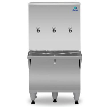 Imagem de Bebedouro Industrial de Coluna Frisbel 100 Litros 2 Torneiras Gelada e 1 Natural Inox - 110V