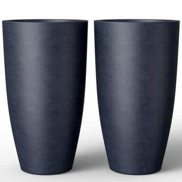 Imagem de Kante Conjunto de 23,6 cm de altura, vasos grandes de concreto com orifício de drenagem para plantas internas e externas, ideal para varanda, pátio, jardim, carvão