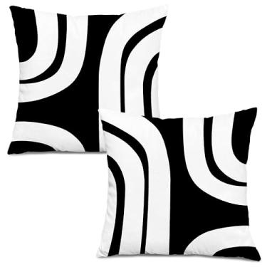 Imagem de JWVK Conjunto de 2 capas de almofada boho brancas e pretas 45,7 x 45,7 cm, abstrato, moderno, minimalista, decoração de quarto de casa
