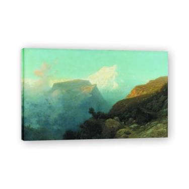 Imagem de Lev Lagorio Prints. Pintura de arte de parede paisagem marítima. Pôster de reprodução de impressões em tela de paisagem para decoração de casa. (neblina nas montanhas). Moldura interna 60 x 90 cm -