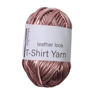 Imagem de Vaveren Fio de camiseta metálica, fio de tecido brilhante, 43.7yd de fio de brilho suave, fios de tricô para crochê diy, almofada, Ouro Rosa