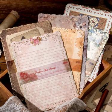Imagem de 60 folhas de papel de scrapbook com bordas de renda, artigos de papelaria vintage, artigos de papelaria, conjunto sortido para planejadores de diário, colagem, fundo, decoração estética