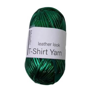 Imagem de UGPLM Fio de camiseta metálica, fios de bolsa de crochê, fios de crochê de tricô de 40m para projetos de costura DIY, decoração de crochê, Verde