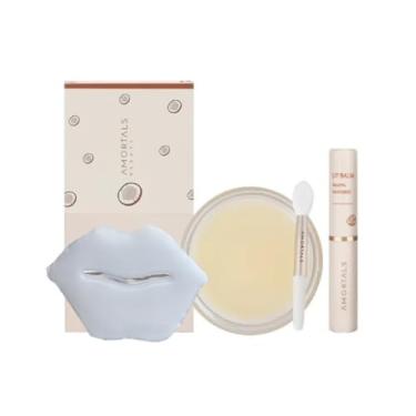 Imagem de Conjunto de produtos para cuidados labiais, kit de terapia labial com máscara de dormir labial, protetor labial e máscara labial de colágeno com hidratante natural de coco para lábios escuros