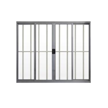 Imagem de Janela 4 Folhas de Correr C/ Grade 1,00 X 2.00 Alumínio Brilhante Linh