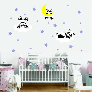 Imagem de Adesivo De Parede Panda E Nuvens Lua Estrelas