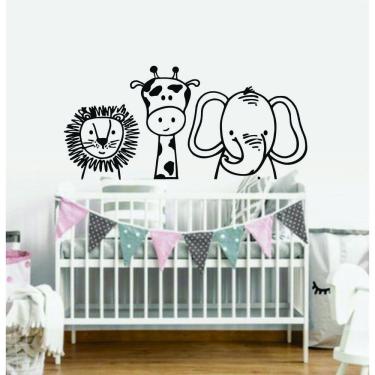 Imagem de Adesivo De Parede Cabeceira De Berço Zoo Girafa Leão Elefant