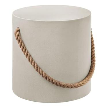 Imagem de Modway Banqueta de concreto Isera em cinza claro com alças de corda trançada - mesa de canto com detalhes de cimento para ambientes internos e externos - mesa lateral de banco de pedra para pátios,