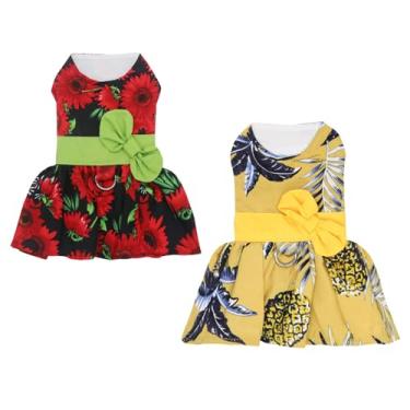 Imagem de 2 peças de vestidos para cães com laço e laço luxuosos, roupas florais de casamento, vestido de noite, saia tutu de verão, vestido de cachorrinho para cães pequenos, meninas, abacaxi, G