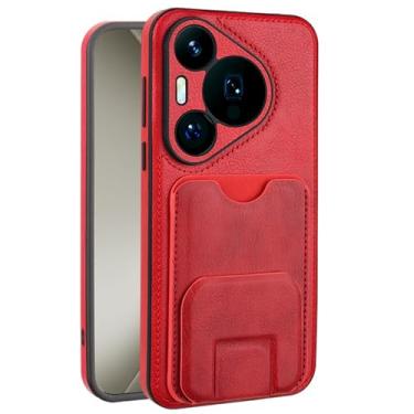 Imagem de LTLMYDAM Capa de couro para Huawei Pura 70 Ultra/70 Pro/70 Pro+/70, estilo empresarial, compartimentos traseiros para cartões, capa fina, proteção de lente, capa ultrafina, vermelha, 70