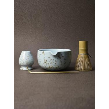 Imagem de Artcome Conjunto de chá Matcha - Tigela de matcha de cerâmica com bico de servir, batedor de bambu, suporte de batedor, colher de chá e manual matcha - Kit completo de cerimônia de chá tradicional
