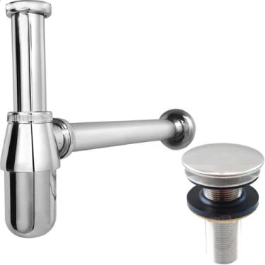 Imagem de Dona D Cor, Sifão Copo Cromado Metal 7/8 E Valvula Click Inox 30mm Kit Pia Lavatório Cuba Banheiro Sifão Aparente