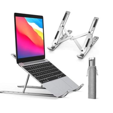 Imagem de Suporte De Notebook De Alumínio Ajustável Para Notebook De 6 Ângulos Ajustável De Alumínio Dobrável E Ergonômico Para Desktop Portátil Compatível Com Macbook, Ipad, Hp, Dell, Lenovo 10-17 Polegadas
