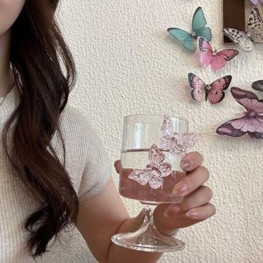 Imagem de Conjunto de Taças de Vinho Tinto de 8,5 Onças Com 2 Taças de Vinho Românticas Com Borboletas 3D Copos de Coquetel Criativo Copo de Suco de Cálice Exclusivo para Festas de