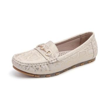 Imagem de COOL COSER C Mocassins femininos casuais sem cadarço, mocassins femininos Penny Loafers confortáveis e elegantes para trabalho, Cobra bege. Poliuretano, 36