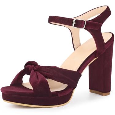 Imagem de Perphy Sandália feminina de salto bloco de veludo sintético com plataforma de nó, Borgonha, 35