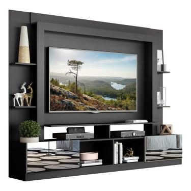 Imagem de Estante Com Suporte Tv 65" Portas C/ Espelho Oslo Multimóveis V3382 Preta/Branca Preto/Branco
