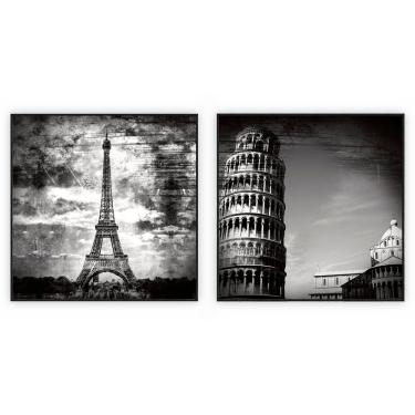 Imagem de Kit Com 2 Quadros Decorativos Cidades Com Moldura Para Sala Quarto Escritório 42x42 Cidades 005