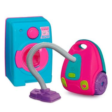 Imagem de Kit Mini Brinquedo Casinha Maquina De Lavar E Aspirador De Pó