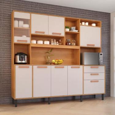 Imagem de Cozinha Compacta Itatiaia Nápoles 8 Portas 3 Gavetas E 9 Prateleiras 220cm Cinamomo/off White