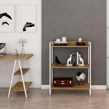 Imagem de Estante Multiuso 104cmx80cm 3 Prateleiras Kuadra Lâmina Mel/est.branca