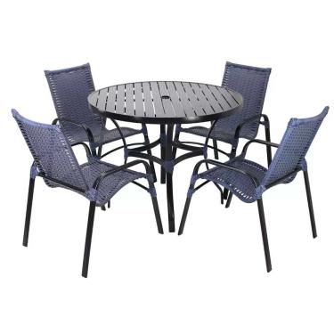 Imagem de 4 Cadeiras Emily E Mesa Roma Com Tampo Ripado Pedra Ferro