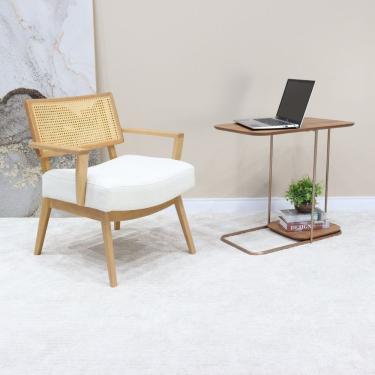 Imagem de Mesa Apoio Sofá Onix Metal E Madeira Amêndoa-cobre