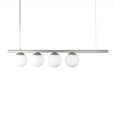 Imagem de Lustre Pendente Figo Prata - 4 Globos Esfera De Vidro Branco