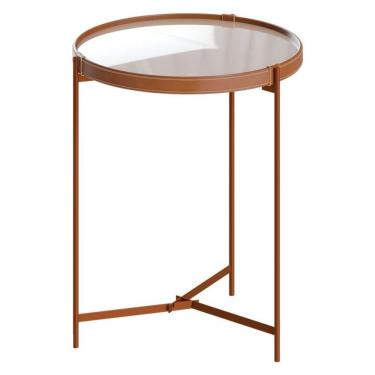 Imagem de Mesa Lateral Aqua Grande Com Vidro Off White Cobre - Imcal