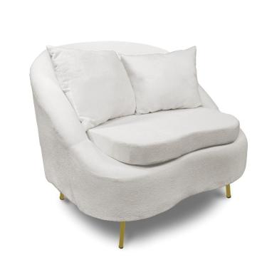 Imagem de Poltrona Decorativa Orgânica Pé Ferro Dou Zaya Bouclê Off White C05 - D'rossi