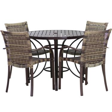 Imagem de 4 Cadeiras E Mesa Tampo 1,00m Alumínio Varanda Piscina Cappuccino