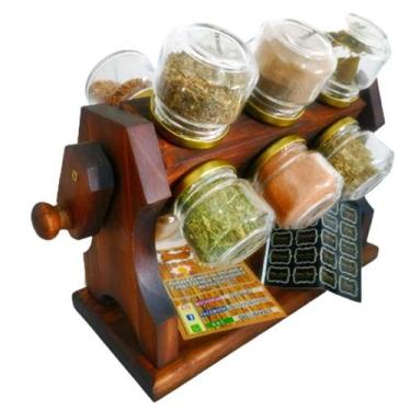 Imagem de Kit Porta Tempero Base Giratório 12 Potes Manivela - Art  Lar Artesana