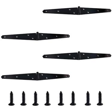 Imagem de AUXBC 4 peças de dobradiças resistentes de correia de ferro de 12 cm, dobradiças pretas foscas para galpão, cerca, gabinete, aplicações de portão de madeira com parafusos de montagem