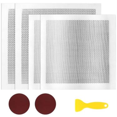 Imagem de Sanbege Pacote com 4 pacotes de malha de metal autoadesiva para reparo de drywall, kit de remendo de furo de parede grande de 25,4 cm e 30,5 cm com raspador e lixa para fixação de drywall, placa de