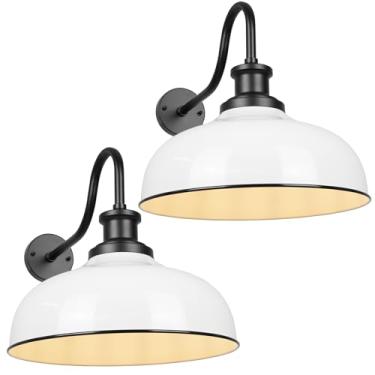 Imagem de Diyel Luminárias De Celeiro Para Áreas Externas, Arandela 16" Com Cúpula, Luminária Montagem Externa Vintage Varanda, Entrada, Garagem, Rz007L-2 Wh