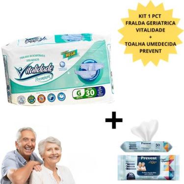 Imagem de Kit Fralda Geriátrica Adulto Descartável Vitalidade Mega e Toalha Umed