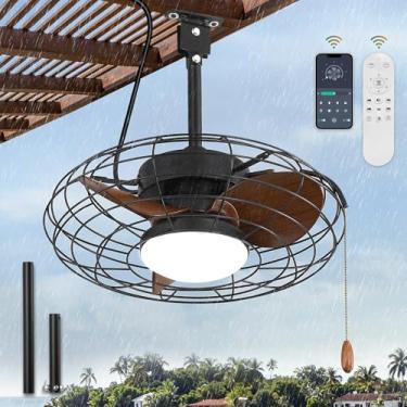 Imagem de ZMISHIBO Ventiladores De Teto Para Áreas Externas Com Iluminação Pátios, Ventilador Gazebo À Prova D'Água Controle Remoto E Aplicativo Inteligente, Regulável Em 3 Circuitos, Corrente Puxar Plug-In,