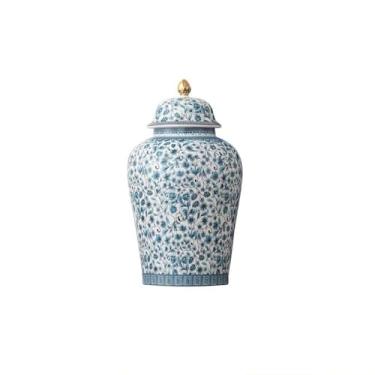 Imagem de NS Online Urna De Flores Azuis Para Cinzas Adulto - 11,6" (200 Lb) Cerâmica Decorativa, Grande Memorial, Capacidade Cúbica, Lembrança Funerária Humanos, Fêmeas E Animais Estimação