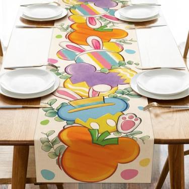 Imagem de YMCAFZ Caminho De Mesa Páscoa, Decoração Cozinha E Sala Jantar Com Cenouras Orelhas Coelho Coloridas, Folhas Eucalipto Primavera, Estopa, Para Ambientes Internos Externos, Suprimentos Festas, 33 X 2