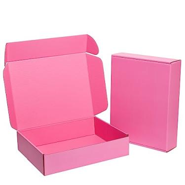 Imagem de Timirog Caixas De Remessa 12X9X2" Pacote Com 25 Papelão Ondulado Rosa Para Correspondência Pequenas Empresas, Trava Aba, Materiais Embalagem Literatura, Livros, Presentes, Artesanato