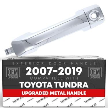 Imagem de Maçaneta externa da porta do motorista, metal atualizado - compatível com Toyota Tundra 2007-2019 - todo cromado com fechadura - OEM 69210-0C020, 692170C020