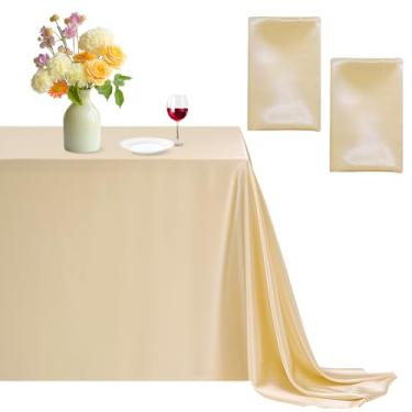 Imagem de B-COOL Toalha de mesa de cetim champanhe: 144,8 x 304,8 cm, pacote com 2, toalha de mesa retangular para festa de champanhe romântica, sobreposições de mesa para cerimônia de casamento