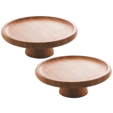 Imagem de Kit 2 Prato Para Bolo De Bambu Com Pé 20cm X 7cm - Class Home