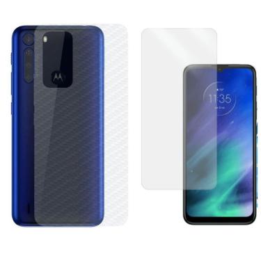 Imagem de Película Hidrogel + Adesivo Fibra De Carbono Para Motorola Moto One Fusion - Transparente