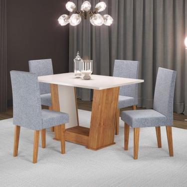 Imagem de Mesa de Jantar 4 Lugares Grazi/Marte Mel/Blonde/Linho/Inox - Pnr Móvei