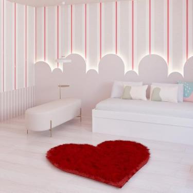 Imagem de Tapete Sala Felpudo Peludo Vinho Coração 200 Cm