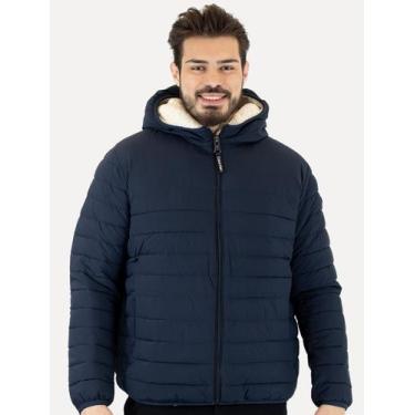 Imagem de Jaqueta Calvin Klein Masculina Hoodie Matelassê Sherpa Azul Marinho, S