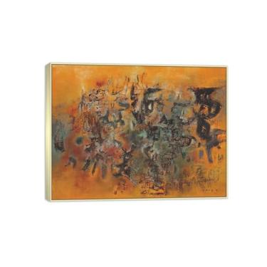 Imagem de Zao Wou-ki Pintura famosa abstrata - imagem de arte em tela - arte de parede para sala de estar - reprodução de impressões (sombras) moldura prata 60x80cm-23x31in