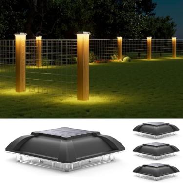 Imagem de Pacote com 4 lâmpadas solares para ambientes externos - Iluminação descendente à prova d'água para postes de madeira/vinil 4 x 4, brilho branco quente, ideal para bordas de deck/grades de escadas