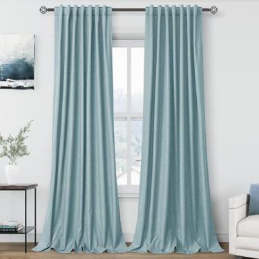 Imagem de Cortinas blecaute de linho azul claro 96 polegadas longa aba traseira refletora de calor cortina bloqueio de luz completa 2 painéis para janela do quarto cortinas longas texturizadas com forro